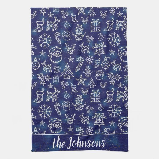 Winter Kerstconstellation Pattern Aangepaste naam Theedoek (Verticaal)