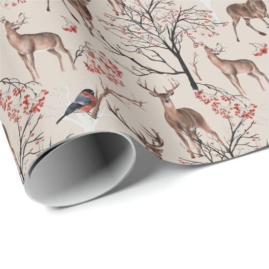 Winter Kerstdeer Pattern Cadeaupapier (Rol Hoek)