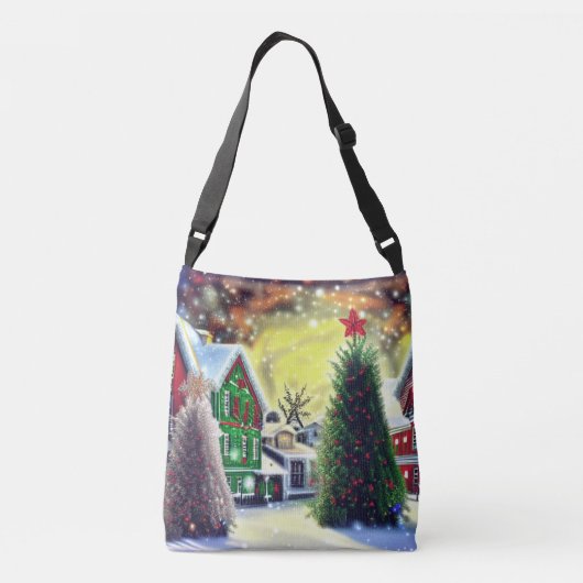 Winter Kerstdorp Scene Crossbody Tas (Achterkant)