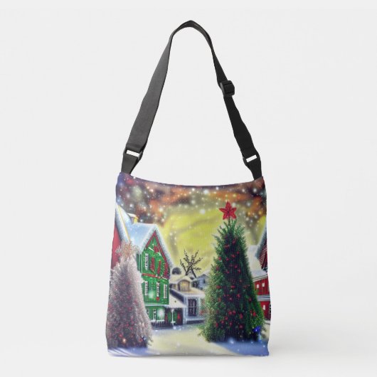 Winter Kerstdorp Scene Crossbody Tas (Voorkant)