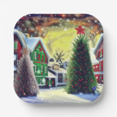 Winter Kerstdorp Scene Papieren Bordje (Voorkant)
