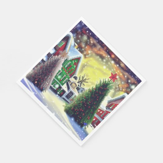 Winter Kerstdorp Scene Servet (Hoek)