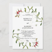 winter kerstfeest huwelijksuitnodiging mistletoe kaart (Voorkant)