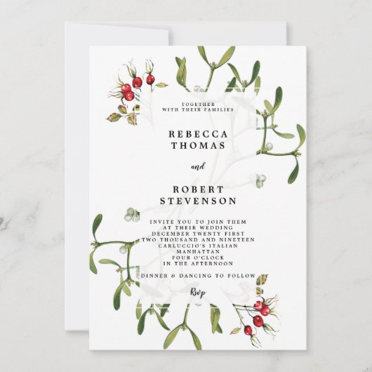 winter kerstfeest huwelijksuitnodiging mistletoe kaart (Voorkant)