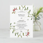 winter kerstfeest huwelijksuitnodiging mistletoe kaart (Staand voorkant)
