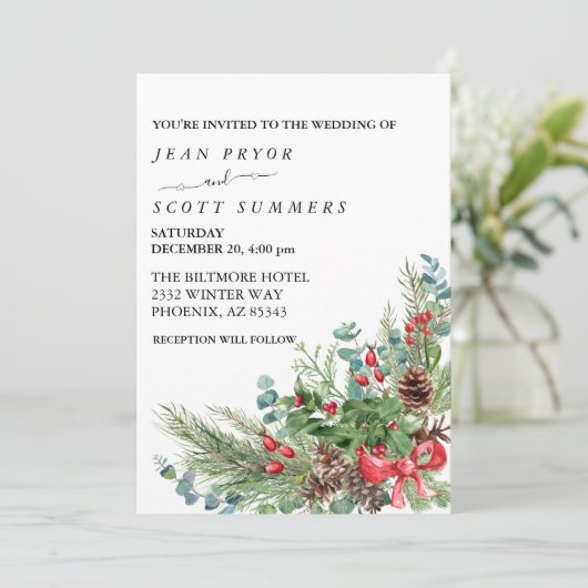 Winter Kerstfeest Waterverf bruiloft Kaart (Staand voorkant)