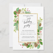 Winter Kerstfeest Waterverf Roos Pijnboomkegel Kaart (Voorkant)