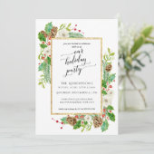 Winter Kerstfeest Waterverf Roos Pijnboomkegel Kaart (Staand voorkant)