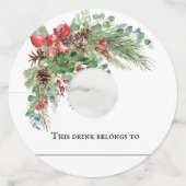 Winter Kerstfeest Weddenschap Pine Bouquet Wijnglaslabel (Achterkant)