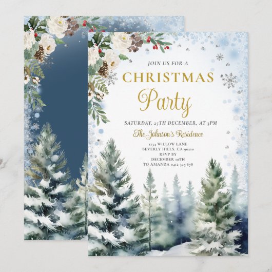 Winter Kerstfeest Wit & Blauwe Sneeuwvlokken Kaart (Voorkant / Achterkant)