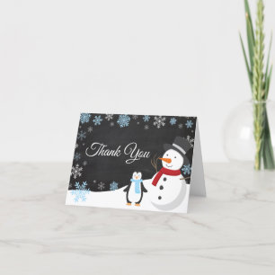 Winter Kerstfeestdag blauw Snowflake Chalkboard Bedankkaart