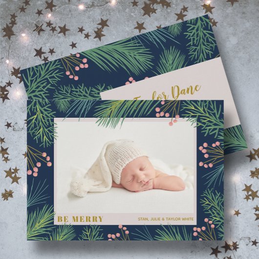 Winter Kerstfeestdag Foto geboorteaankondigingen Feestdagenkaart