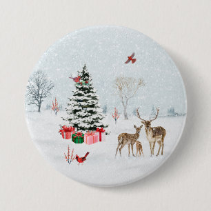 Winter Kerstfeestdag Woodland Scene Ronde Button 7,6 Cm