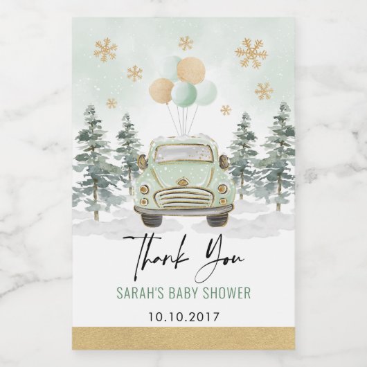 Winter Kerstgroen Goud Drive Thru Feestje Wijn Etiket (Enkel label)