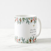 Winter Kerstgroen Gouden Kruis Jongens Doop Koffiemok (Voorkant rechts)