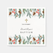 Winter Kerstgroen Gouden Kruis Jongens Doop Servet (Voorkant)