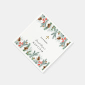 Winter Kerstgroen Gouden Kruis Jongens Doop Servet (Hoek)