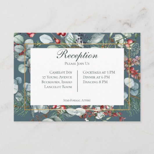 Winter Kerstgroen Teal Ontvangst  Informatiekaartje (Voorkant)
