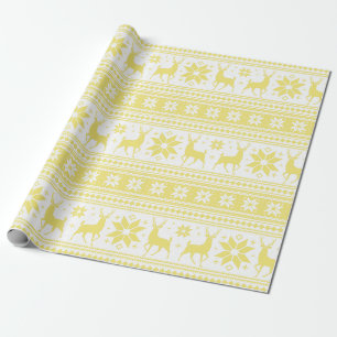 Winter Kerstherten Geel Sneeuwvlok Patroon Cadeaupapier
