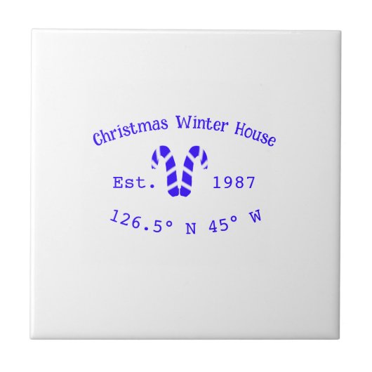 Winter Kersthuis blauwe candy canes geschatte jaar Tegeltje (Voorkant)