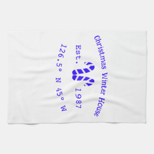 Winter Kersthuis blauwe candy canes geschatte jaar Theedoek