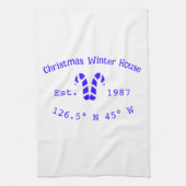 Winter Kersthuis blauwe candy canes geschatte jaar Theedoek (Verticaal)