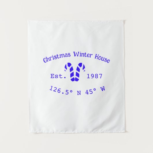 Winter Kersthuis blauwe candy canes geschatte jaar Wandkleed (Voorkant)