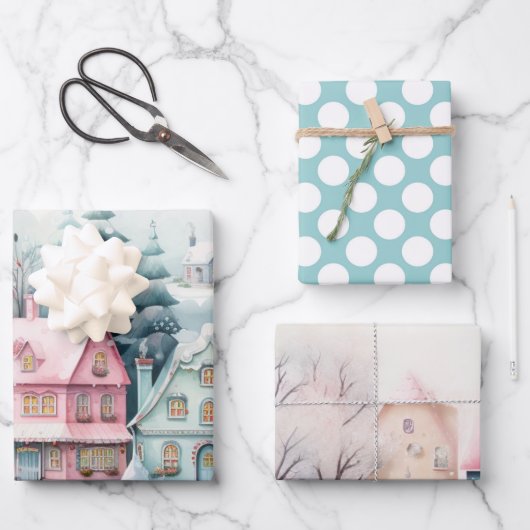 Winter Kersthuisjes Esthetische Decor Inpakpapier Vel (Voorkant)