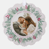 Winter Kerstkrans met Foto Ornament Kaart (Voorkant)
