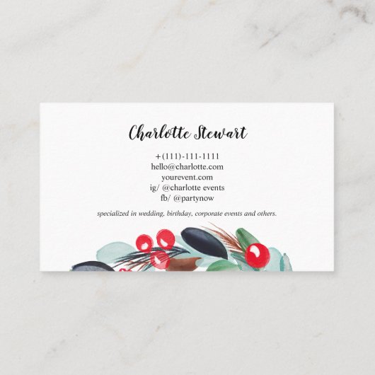 Winter Kerstkrans waterverf event planner Visitekaartje (Achterkant)