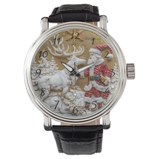 Winter Kerstman en rendierviering Horloge (Voorkant)