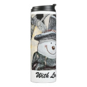 Winter, kerstman en sneeuwvrouw tekenen thermosbeker (Gedraaid links)