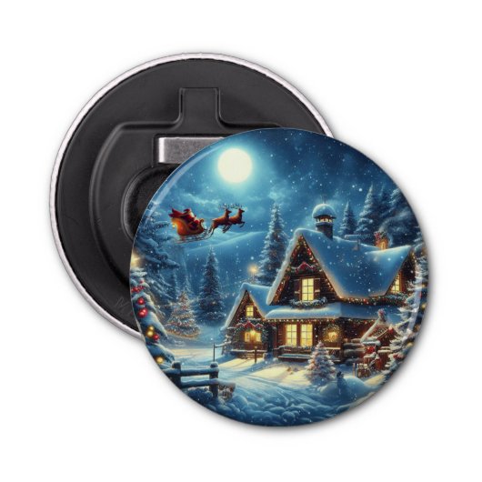 Winter/Kerstman/Kerstmis/Sneeuw Button Flesopener (Voorkant)