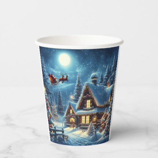 Winter/Kerstman/Kerstmis/Sneeuw Papieren Bekers (Achterkant)