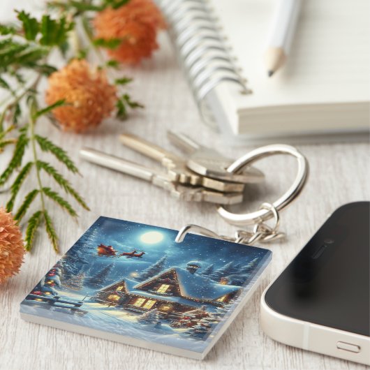 Winter/Kerstman/Kerstmis/Sneeuw Sleutelhanger (Voorkant Rechts)