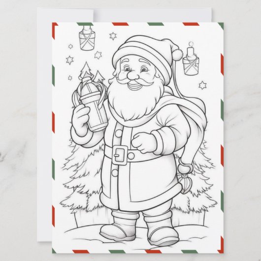 Winter Kerstman Kleur In Kerstmis Kleurplaat Groet Feestdagenkaart (Voorkant)