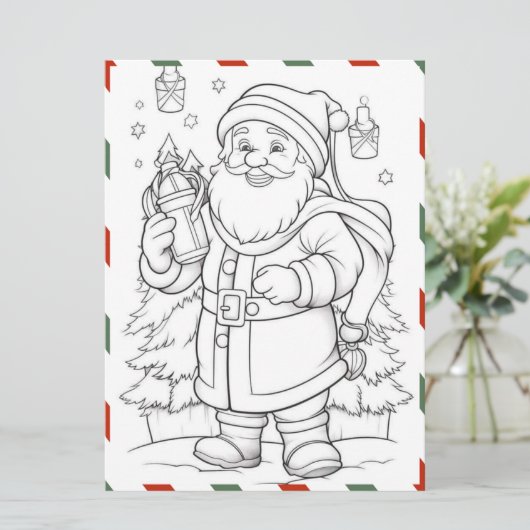 Winter Kerstman Kleur In Kerstmis Kleurplaat Groet Feestdagenkaart (Staand voorkant)