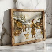 Winter Kerstmarkt Schilderij Snowy Village Poster