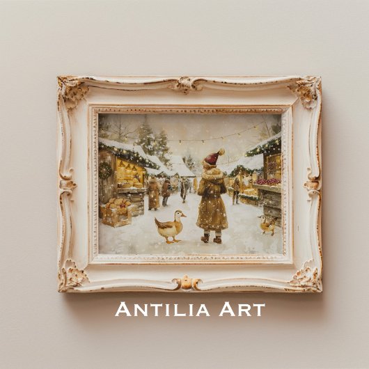 Winter Kerstmarkt Schilderij Snowy Village Poster