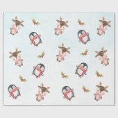 Winter Kerstmis 1e Verjaardagsfeest Cadeaupapier (Vlak)