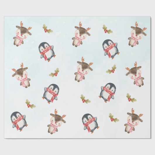 Winter Kerstmis 1e Verjaardagsfeest Cadeaupapier (Vlak)