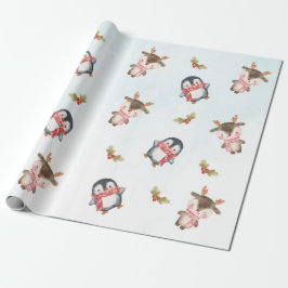 Winter Kerstmis 1e Verjaardagsfeest Cadeaupapier