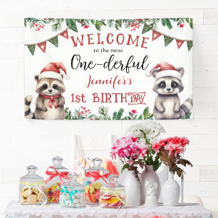 Winter Kerstmis 1e Verjaardagsfeestje Schattige Wa Spandoek