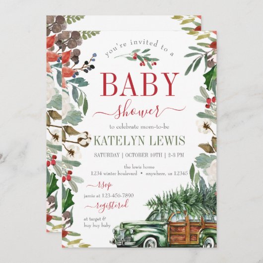 Winter Kerstmis Baby shower uitnodiging (Voorkant / Achterkant)