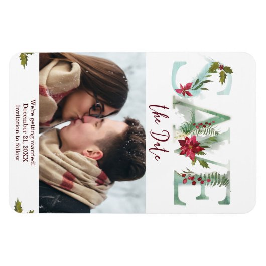 Winter Kerstmis Bewaar de datum Foto Magneet (Horizontaal)