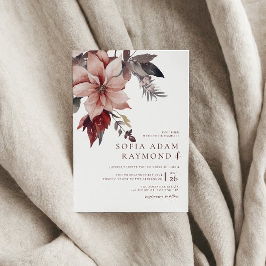 Winter Kerstmis Bloem Water Kleur Trouwen Kaart