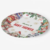 Winter Kerstmis Bos Dieren Baby shower Papieren Bordje (Gekanteld)