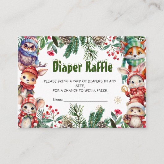 Winter Kerstmis Bos Dieren Luier Raffle Informatiekaartje (Voorkant)