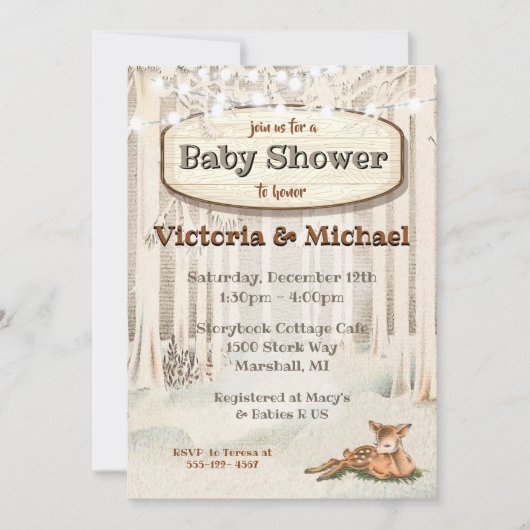 Winter Kerstmis Bosland Herten Baby Shower Kaart (Voorkant)