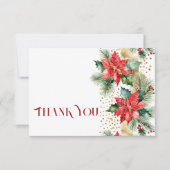 Winter Kerstmis bruiloft poinsettia goud dank u Bedankkaart (Voorkant)